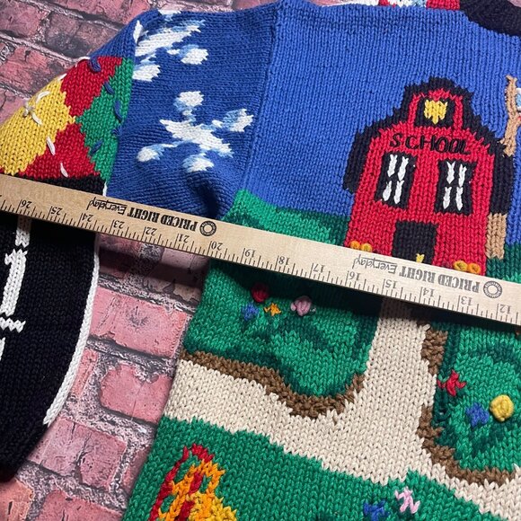 Vtg The Eagle's Eye Cardigan Sweater Hand Knit Teacher School Abcs 123s Sz XL - Picture 10 of 10